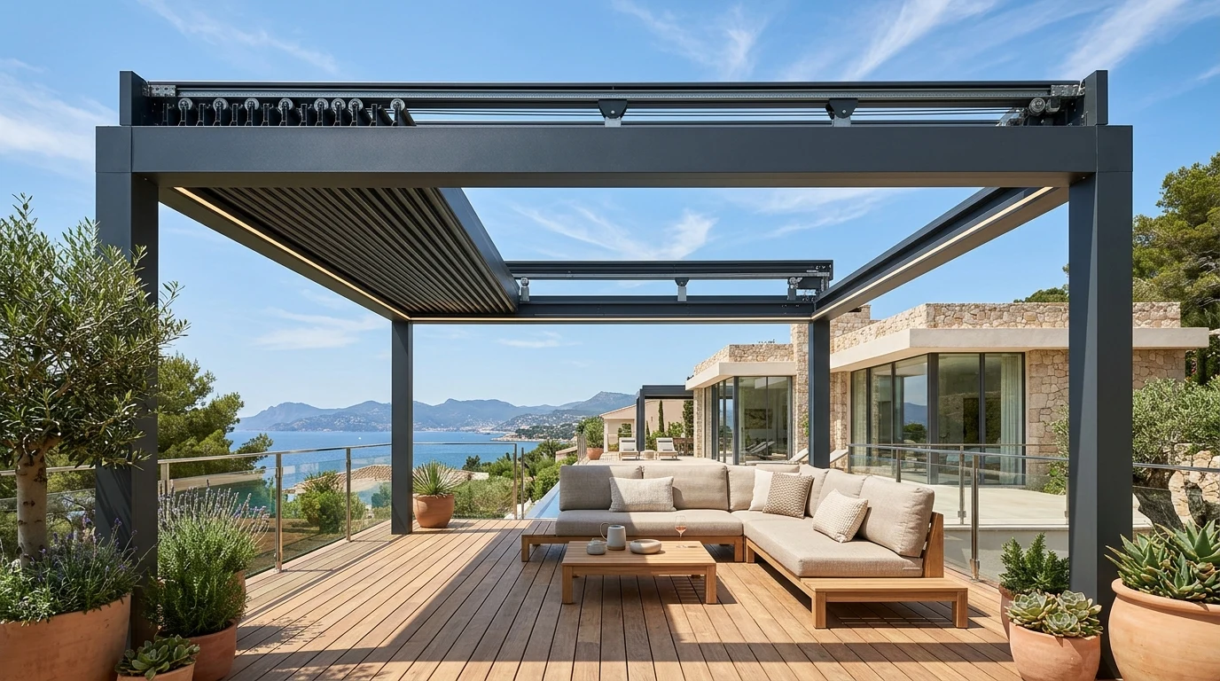 Aydın Yapı Bursa Rolling Roof katlanır tavan ve bioklimatik pergola uygulaması